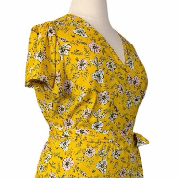 LOFT Plus Floral Wrap Midi Dress Tie Waist Yellow Multi Floral Women’s Size 18 - Picture 9 of 15